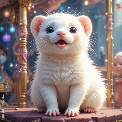 행복한 세상의 족제비가 우두커니 앉아 있는 모습