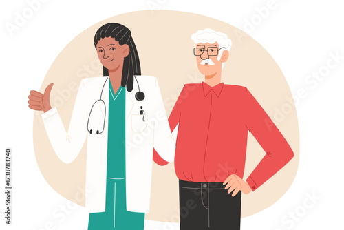 Doctor giving a thumbsup next to an elderly man