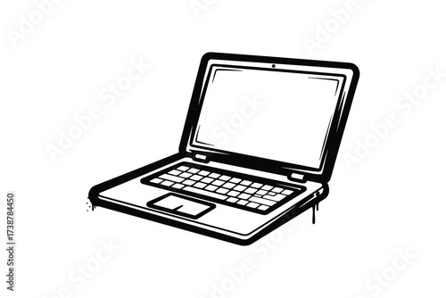 Laptop computer technology device black white vector