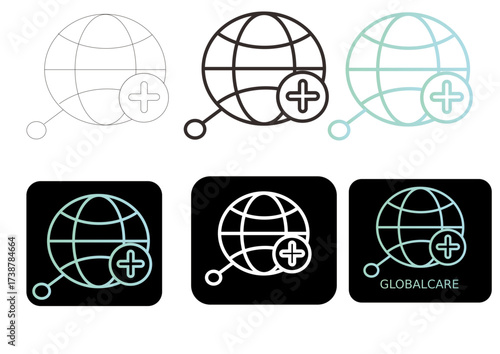 Global Network Connection Icon with Plus Symbol, Representing Global Care and Network Expansion