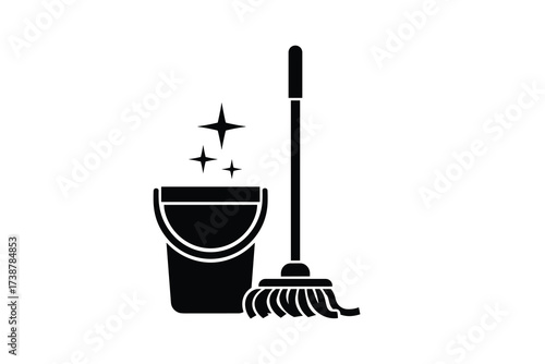 Cleaning supplies bucket and mop