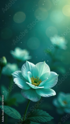 Enchanting silver accents on teal botanicals, dreamy bokeh, graphics, dreamy, background