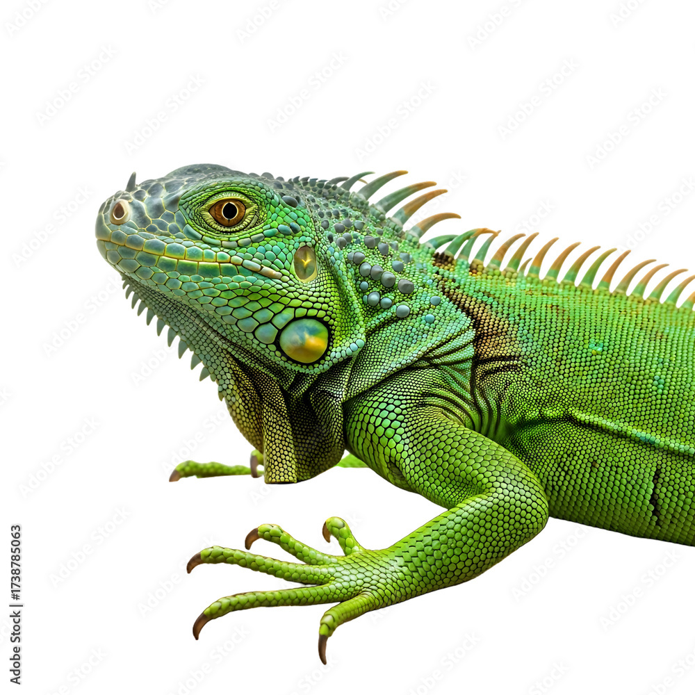 Obraz premium Vibrant green iguana basking under a mysterious sun, a symbol of nature's resilience and beauty