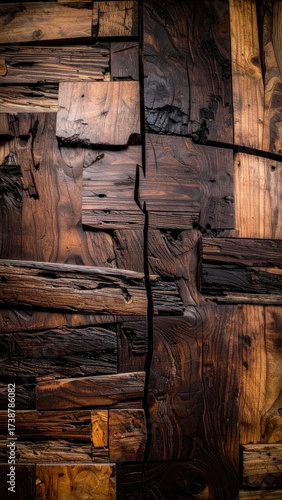 Rustic Wooden Wall with Intricate Grain Patterns and Warm Tones.