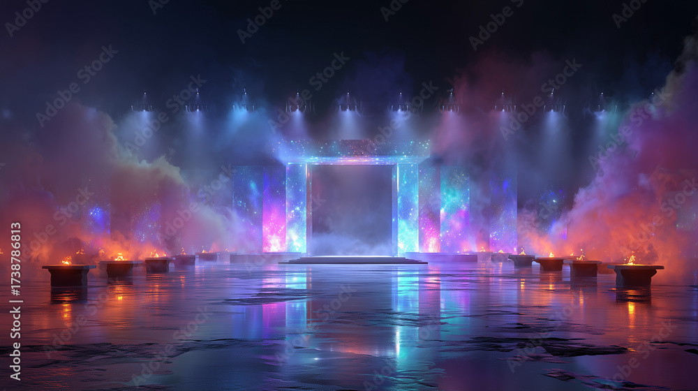 Fototapeta premium The futuristic stage for a virtual concert in the metaverse, an exclusive event for NFT holders.