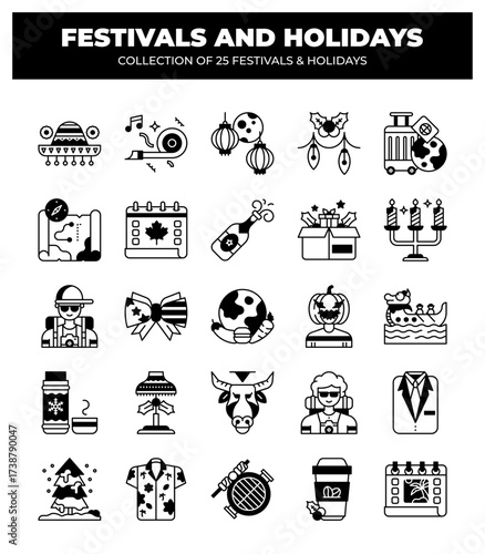 Collection of 25 Unique Festival and Holiday Icons