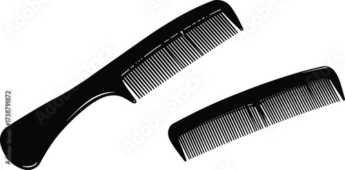 Black comb set, fine tooth comb, hair grooming tool, professional styling accessory, salon comb, personal care, beauty essentials, barber tool
