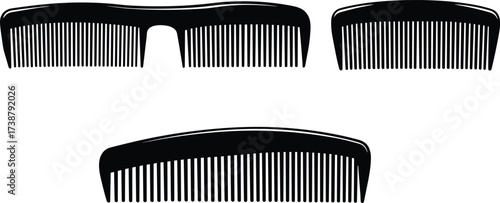 Black plastic combs, hair styling tools, grooming accessories, professional salon equipment, beauty care essentials, barber supplies, hairdressing kit, personal hygiene