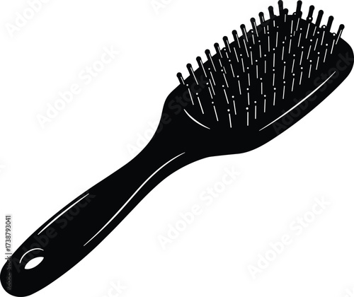 Hairbrush silhouette, grooming tool, personal care accessory, black brush icon, hygiene equipment, beauty salon supply, hair styling product, isolated vector illustration
