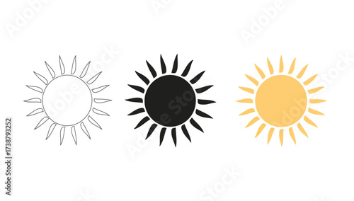 Vector art of three suns in different styles for summer concept design