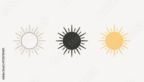 Vector art of three sun icons in different styles weather forecast