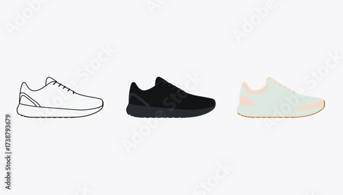 Vector art of three running shoe icons, representing sport activity