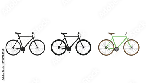 Vector art of three bicycles in different styles, vector illustration
