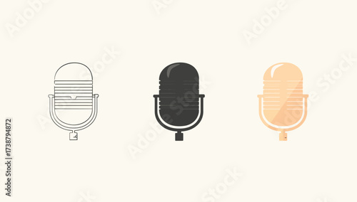 Vector art of three microphone icons in different styles for podcasting