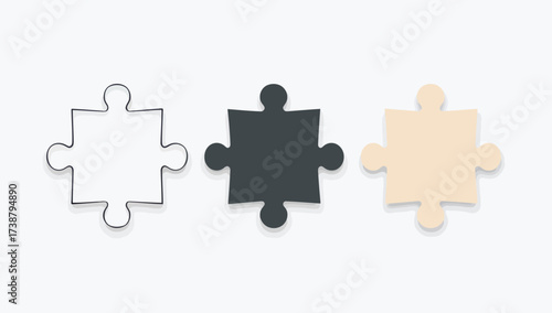 Vector art of three puzzle icons in different styles for problem solving
