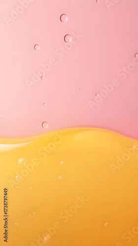 Abstract Pink and Yellow Liquid Background with Bubbles