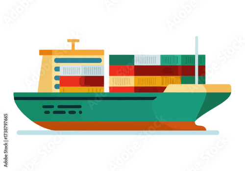 Cargo Ship Carrying Containers in Calm Waters Illustration