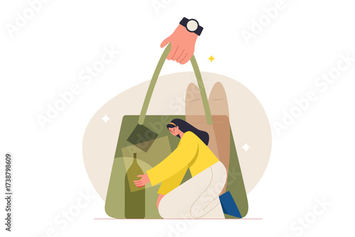 Groceries being packed by a person in a reusable bag