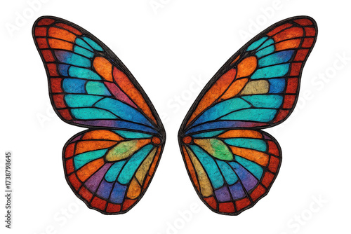 Stained glass butterfly wings with colorful mosaic pattern