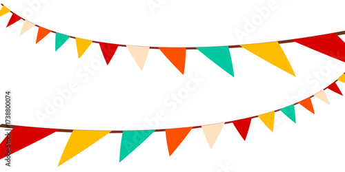 Festive flag garland vector illustration. Retro bunting in simple flat style, isolated on white background. Carnival, birthday, circus border decoration.