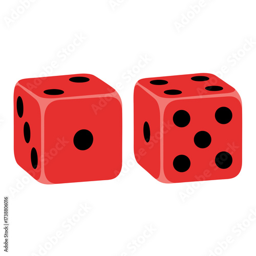 two red dice with black dots representing gaming, gambling, or chance concepts