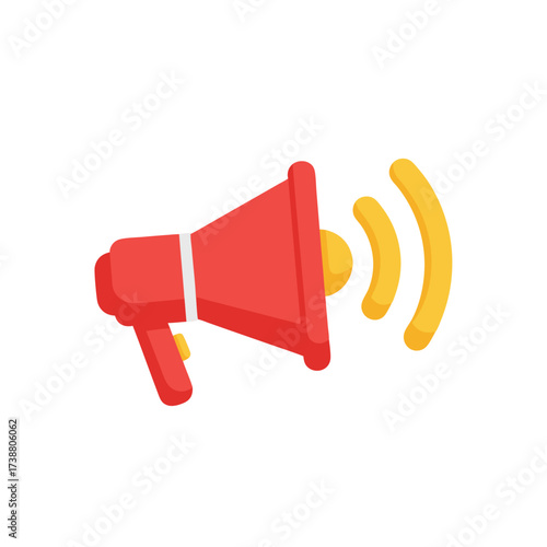 red megaphone symbolizing announcements, communication, and spreading information.