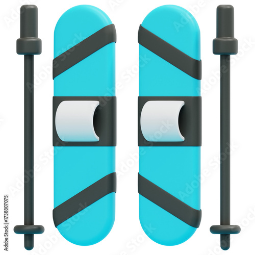 Turquoise Skis and Poles Illustration Isolated on Transparent Background Winter Sports Gear