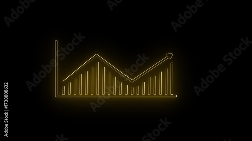 Wallpaper Mural Yellow neon line graph with upward trend and bar chart elements on black business finance Torontodigital.ca