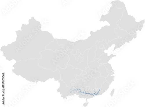 Pearl (Zhujiang) river system – rivers vector map of China highlighting main stem and primary tributaries (Web Mercator, scaled by river size, PPT-compatible, multi-layered & fully editable)