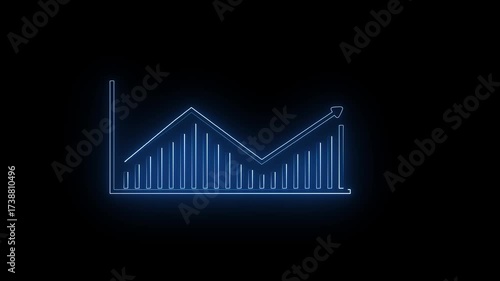 Wallpaper Mural Blue neon line graph with upward trend and bar chart elements on black business finance Torontodigital.ca