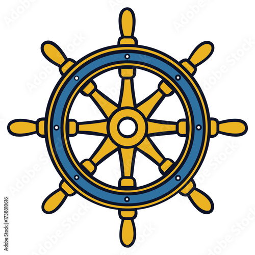 Ship wheel icon, featuring a traditional design, symbolizing guidance, travel, and marine adventure