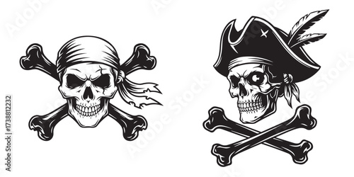 Monochrome Pirate Skull and Crossbones Illustrations