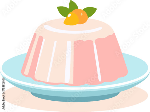 Vector Illustration of Plate with Pink Pudding for Sweet or Dessert Projects