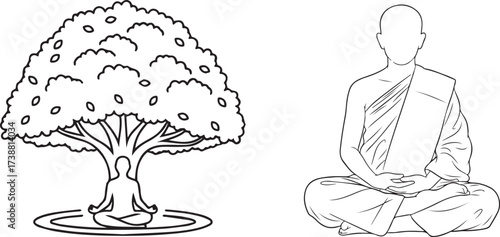 Spiritual Meditative Figures in Line Art Style