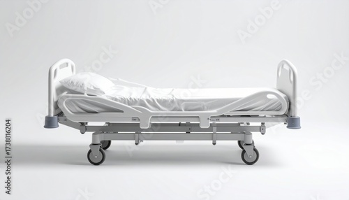 Spotless hospital bed ready for a patient, symbolizing healthcare, recovery, and medical advancements in a clean and sterile environment
