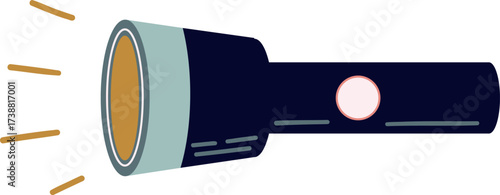 Illustration of a dark blue flashlight emitting light beams