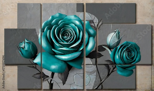 Turquoise rose art on a grey background