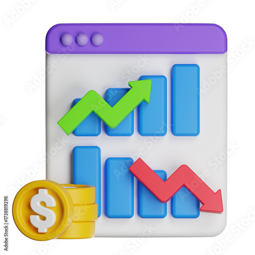 Stock Market Trend Illustration with Green Up Arrow and Red Down Arrow in Financial Graphics Isolated on Transparent Background