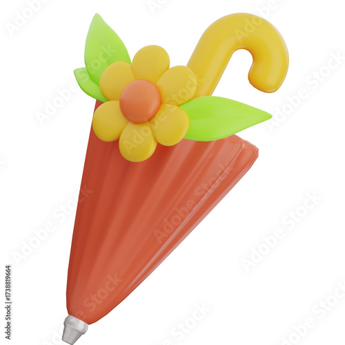Stylized 3D Umbrella Illustration with Transparent Background