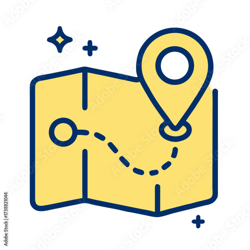 Route planning icon with a map and destination pin for efficient logistic and package delivery services
