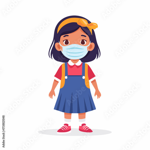 flat design of a child wearing a mask