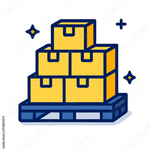 Logistic delivery of stacked cardboard boxes on a pallet, ready for distribution and shipping