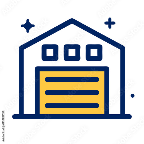 Warehouse icon representing a central hub for logistic operations and efficient package delivery services. Vector graphic for storage and distribution