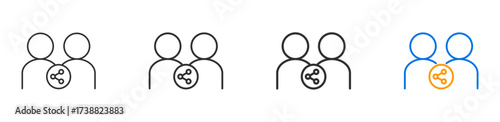 Share & exchange icon set representing transfer or collaboration. Delivered in three line weights plus a two-tone exchange variant. Ideal for finance, teamwork, donation, and storytelling use cases.