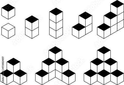 Isometric Cube Illustration in Black and White Geometric Arrangements