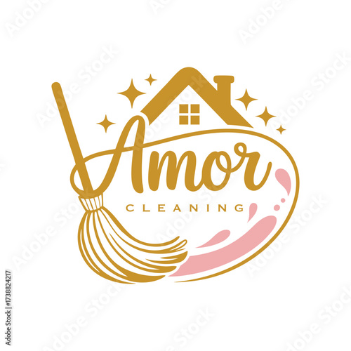 Feminine House Cleaning Logo Design Template.