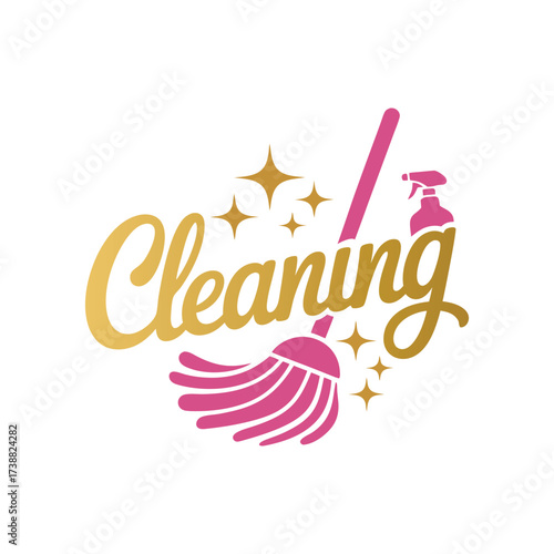 Feminine House Cleaning Logo Design Template.