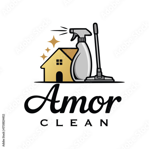 Feminine House Cleaning Logo Design Template.