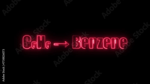 Red Neon Glow Text Formula C6 H6 Benzene Chemical Compound on Black Background C6H6 chemical formula