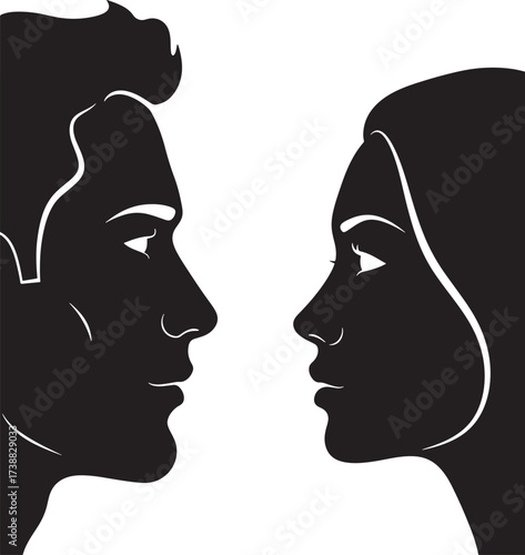 Silhouettes of a man and a woman facing each other in profile.